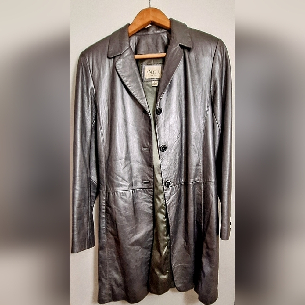 Neiman Marcus VAKKO New York 7/8" Length Pewter Metallic Genuine Leather Coat - Picture 5 of 9